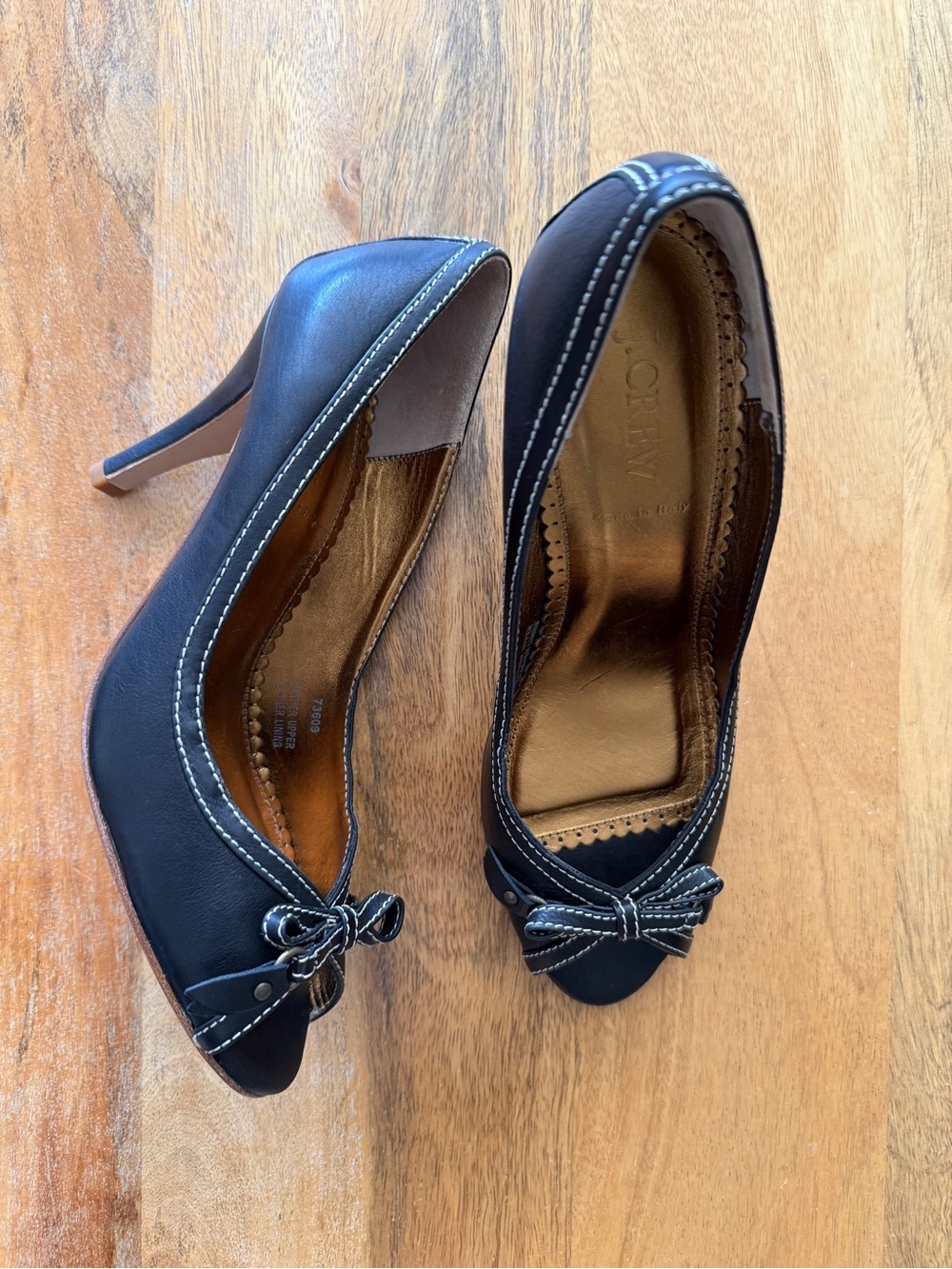 J. Crew Fulham Leather Peep-Toe Black Heels - Size 9 - Picture 6 of 12